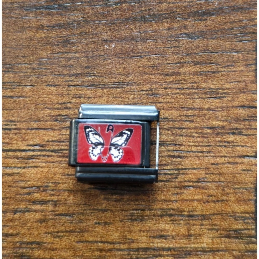 Black Stainless Steel Butterfly Italian Charm Red Background 9mm Modular Link